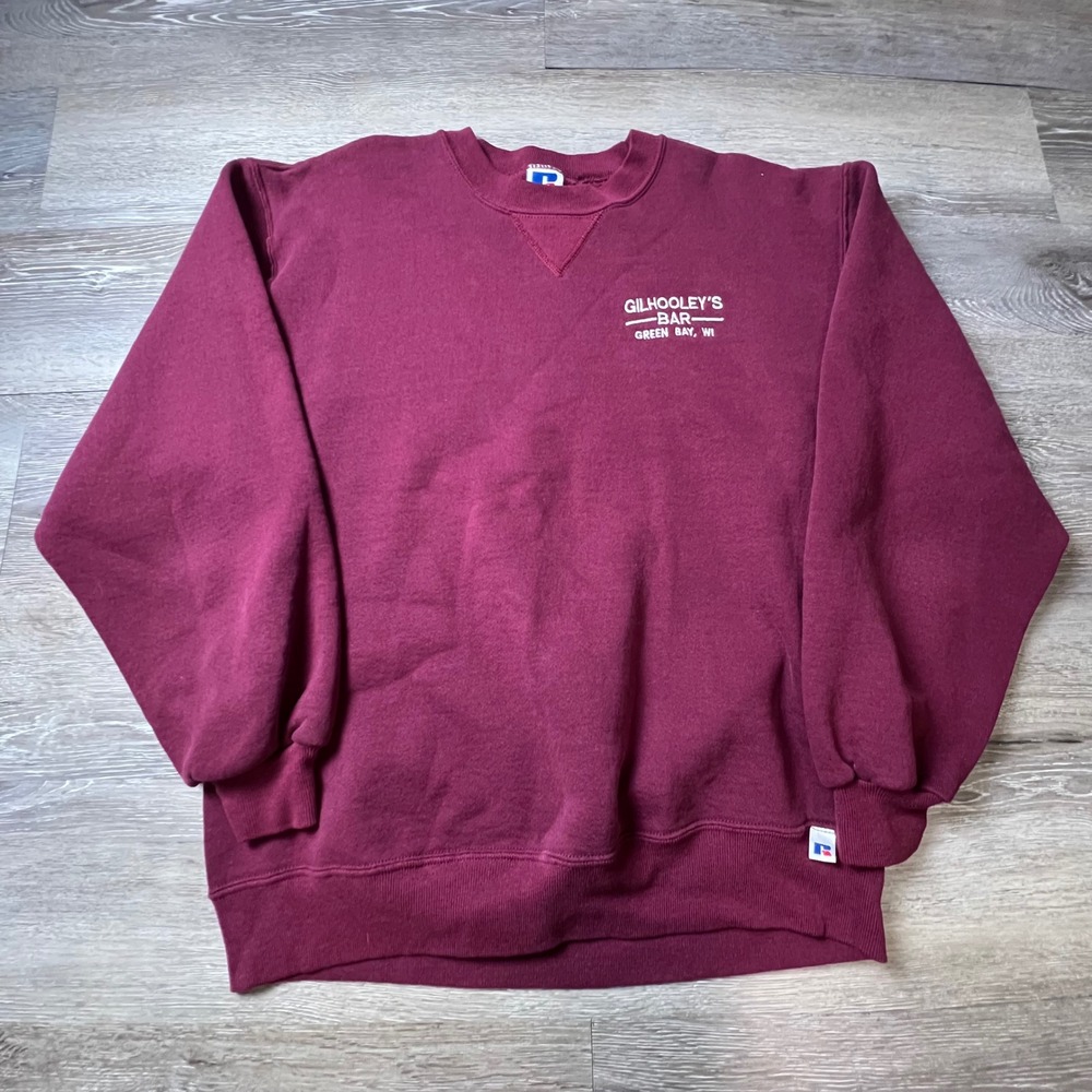 Russell Athletic Sweatshirt Mens L Burgundy Gilhooleys Bar Green Bay Vintage 90s